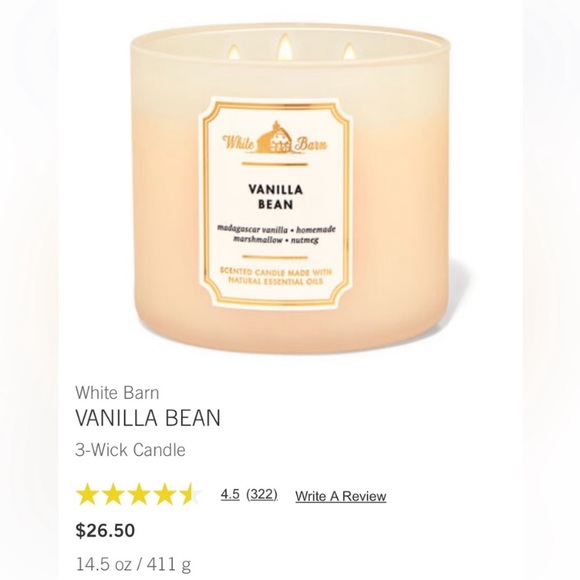 “VANILLA BEAN” fragrance, BBW / WB, 3-Wick Scented Candle, Box, NWTag on base - Picture 2 of 9